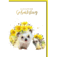 Geburtstag Glückwunschkarte Igel mit Blumen