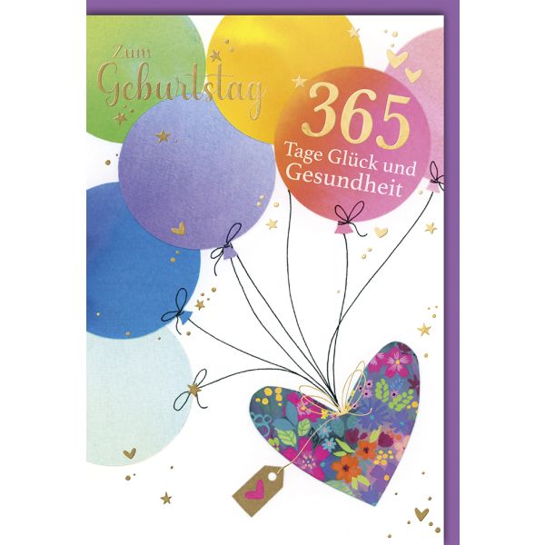 Geburtstag Glückwunschkarte Herz + Luftballons