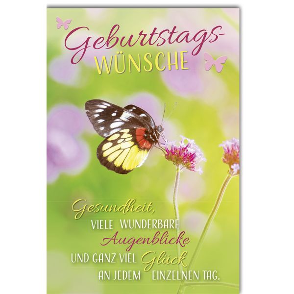 Geburtstag Glückwunschkarte Schmetterling, schwarz gelb