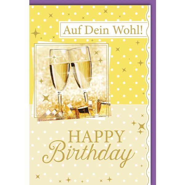 Geburtstag Glückwunschkarte Sektgläser + Sterne