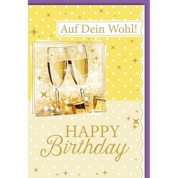 Geburtstag Glückwunschkarte Sektgläser + Sterne