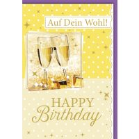 Geburtstag Glückwunschkarte Sektgläser + Sterne
