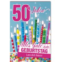 50. Geburtstag Glückwunschkarte Bunte Kerzen