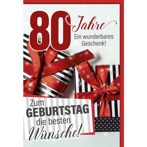 80. Geburtstag Glückwunschkarte Rote Schleifen