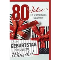 80. Geburtstag Glückwunschkarte Rote Schleifen