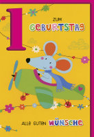 1. Geburtstag - Glückwunschkarte mit Umschlag - Maus...