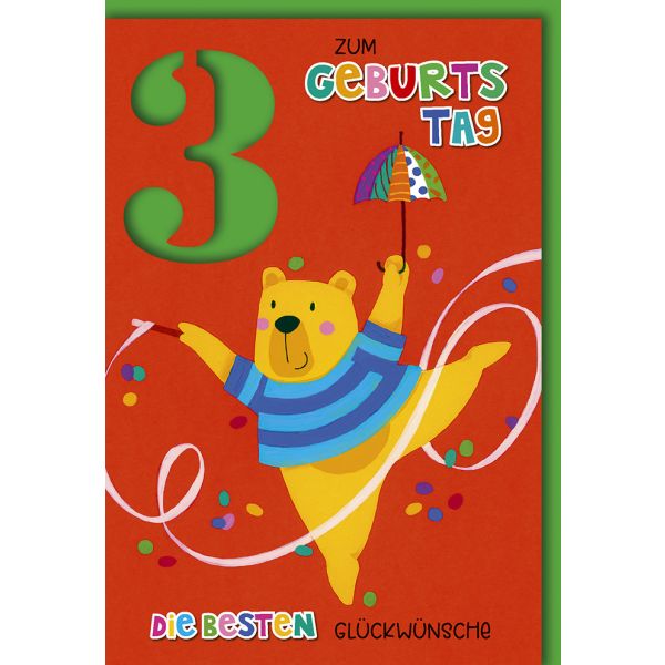 A 3. Geburtstag Glückwunschkarte Bär tanzt