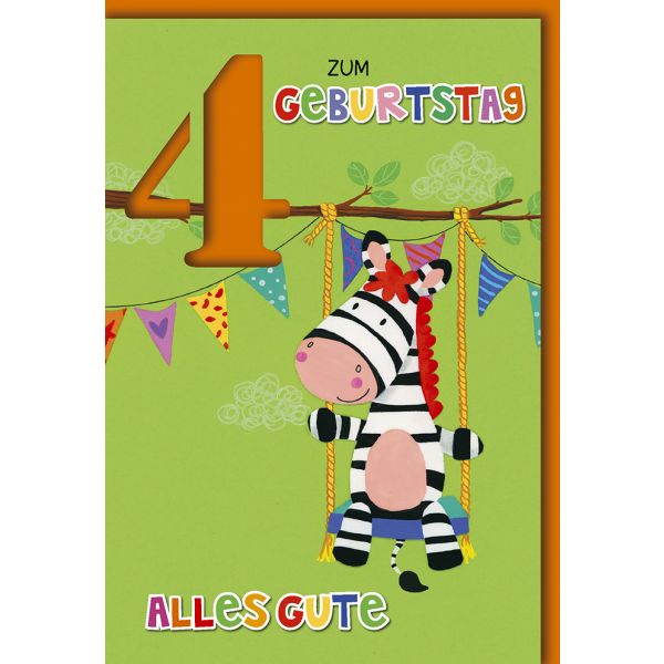 4. Geburtstag Glückwunschkarte Zebra schaukelt