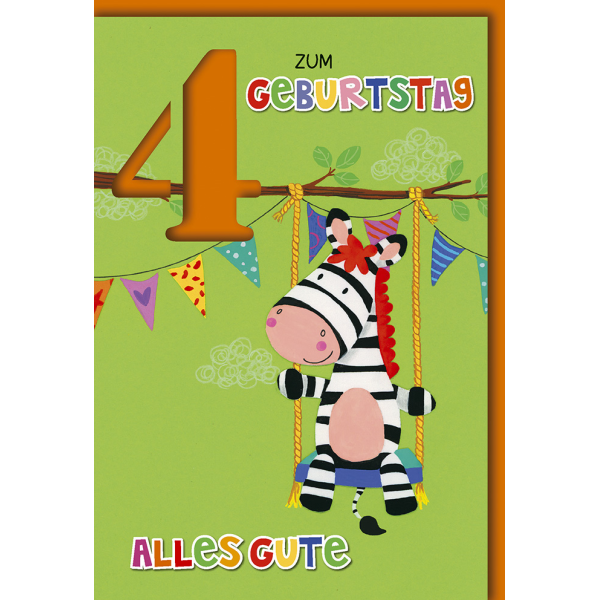 4. Geburtstag Glückwunschkarte Zebra schaukelt