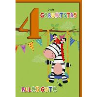 4. Geburtstag Glückwunschkarte Zebra schaukelt
