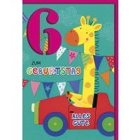 6. Geburtstag Glückwunschkarte Giraffe im Auto