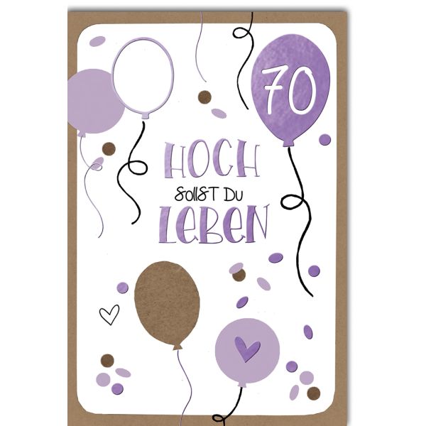 70. Geburtstag Glückwunschkarte lila Luftballons