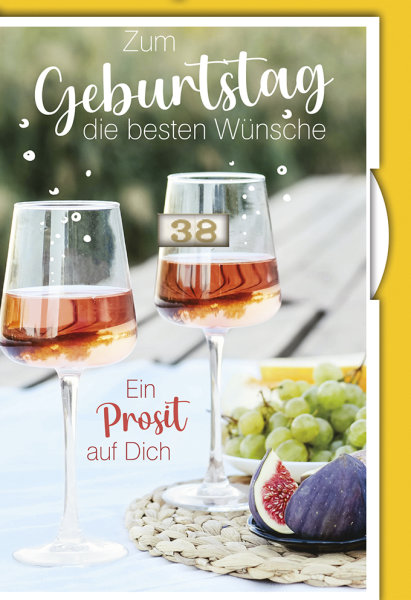 Zahlengeburtstag - Glückwunschkarte im Format 11,5 x 17 cm - Drehrad, Weingläser