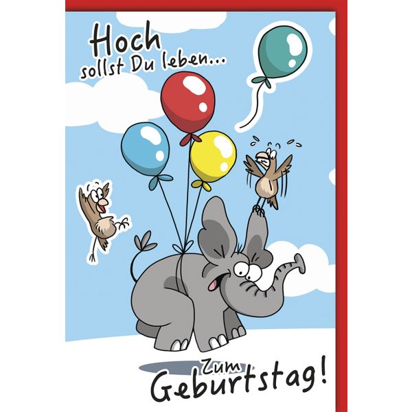 A Geburtstag A4 Glückwunschkarte Luftballons am Elefant