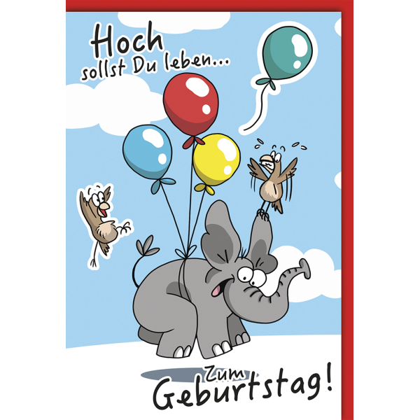 A Geburtstag A4 Glückwunschkarte Luftballons am Elefant