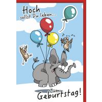 A Geburtstag A4 Glückwunschkarte Luftballons am Elefant