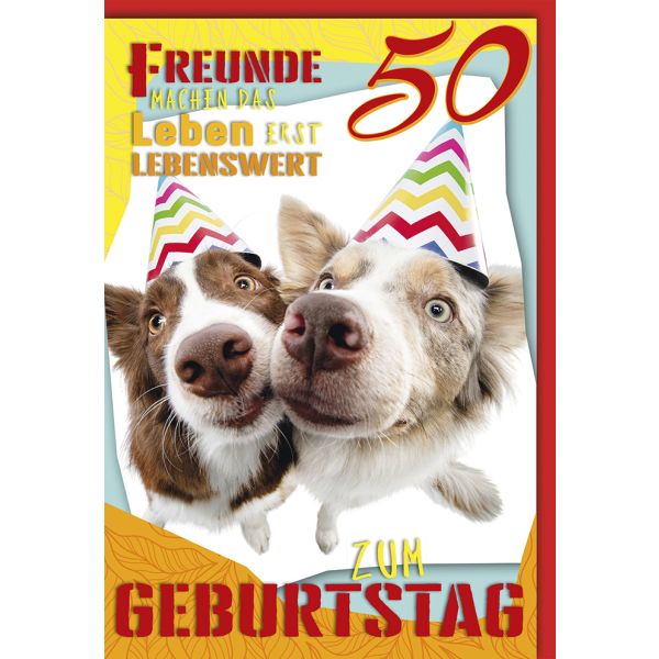 50. Geburtstag Karte mit Umschlag Hunde als Freunde