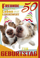 50. Geburtstag - Karte mit Umschlag - Hunde als Freunde