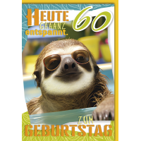 60. Geburtstag Karte mit Umschlag Faultier entspannt