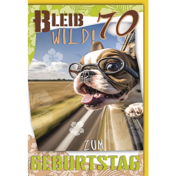 70. Geburtstag Karte mit Umschlag Hund mit Brille