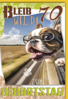 70. Geburtstag – Karte mit Umschlag - Hund mit Brille
