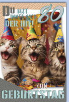 80. Geburtstag – Karte mit Umschlag - singende Katzen
