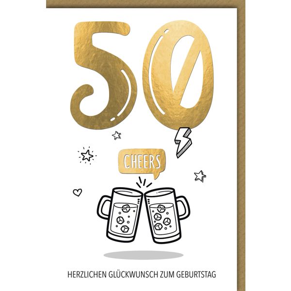 50. Geburtstag Karte mit Umschlag Cheers!