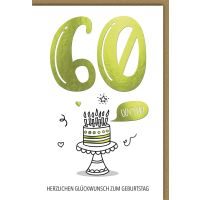 60. Geburtstag Glückwunschkarte Torte, wow