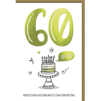 60. Geburtstag Glückwunschkarte Torte, wow