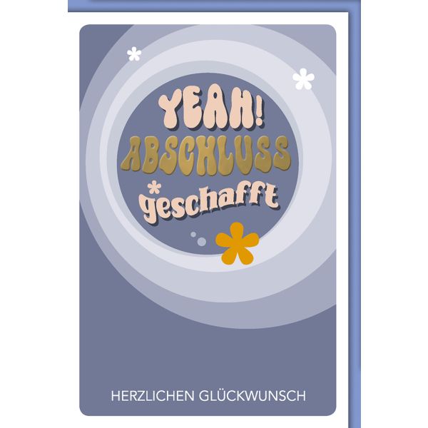 Abschluss Glückwunschkarte 70er, Yeah geschafft