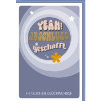 Abschluss Glückwunschkarte 70er, Yeah geschafft