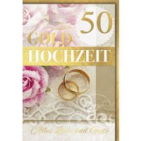 Goldhochzeit Glückwunschkarte Ringe und Rose