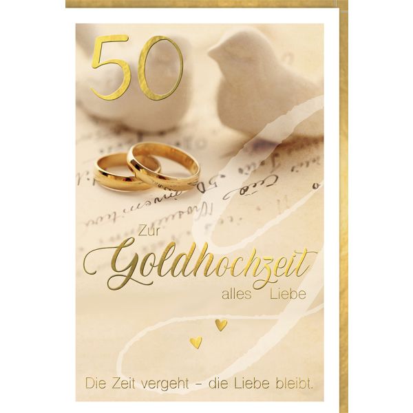 Goldhochzeit Glückwunschkarte Eheringe, Tauben