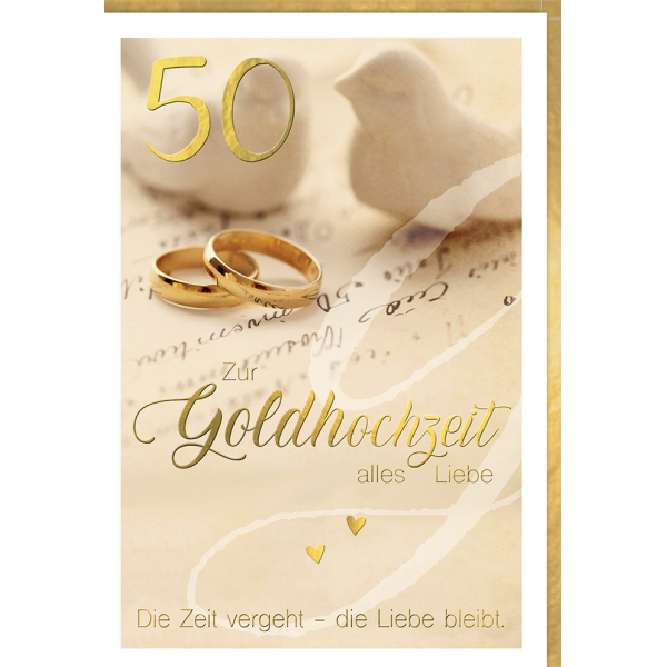 Goldhochzeit Glückwunschkarte Eheringe, Tauben