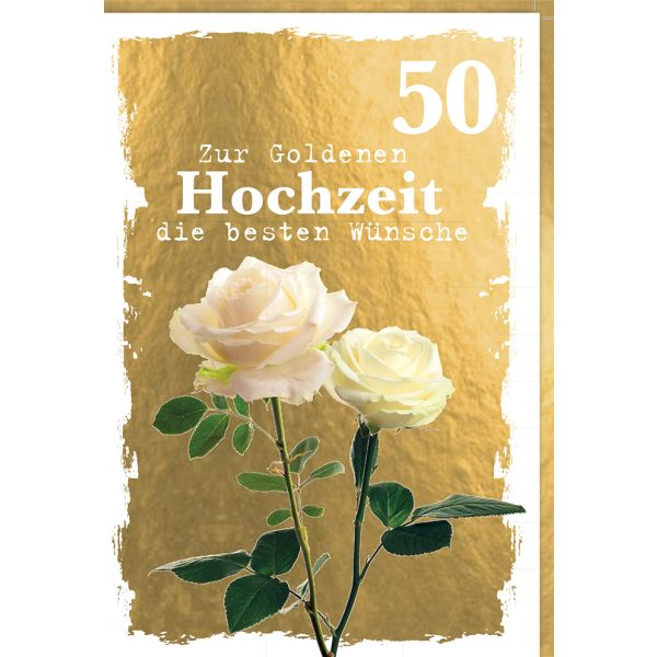 Goldhochzeit Glückwunschkarte weiße Rosen