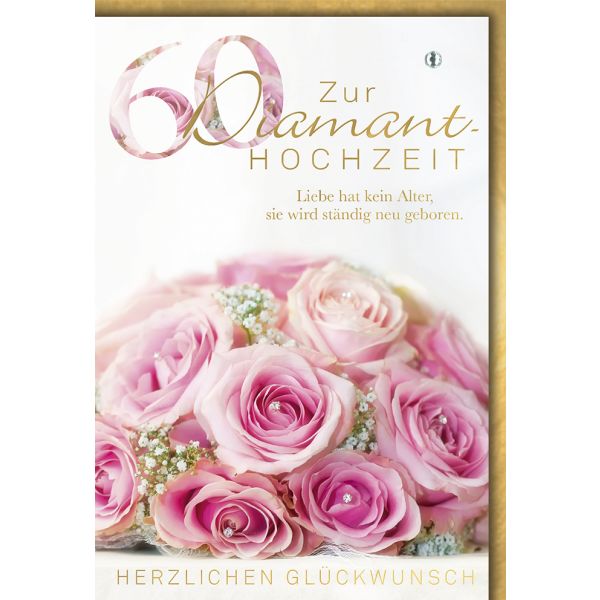 60. Hochzeitstag Glückwunschkarte Rosa Rosen mit Schleierkraut