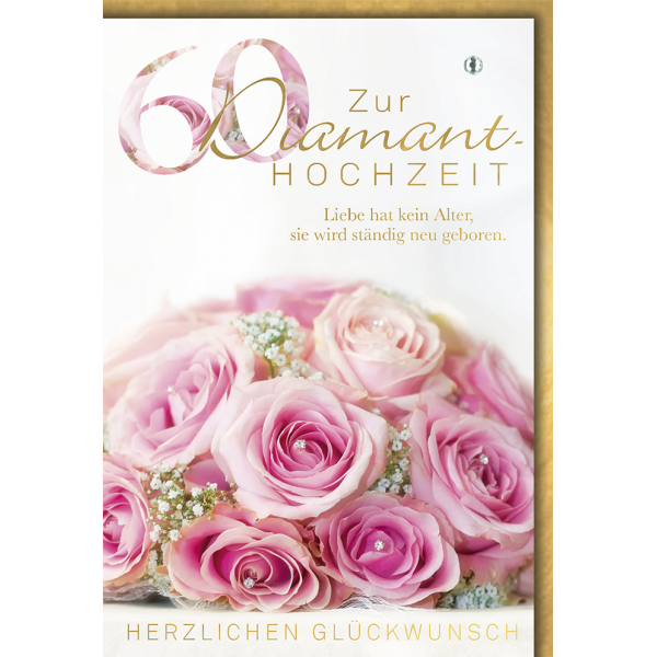 60. Hochzeitstag Glückwunschkarte Rosa Rosen mit Schleierkraut