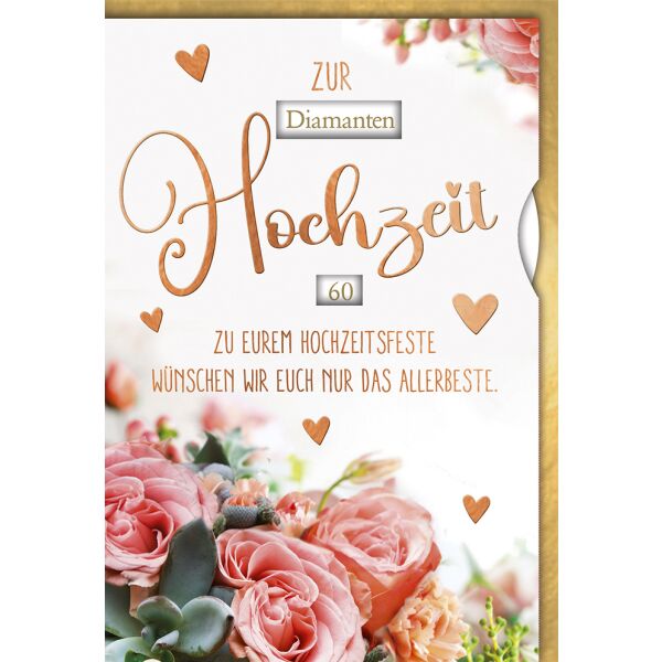 Hochzeitstag variabel einstellbar Glückwunschkarte mit Umschlag Drehrad Rosen - Hölzerne Rubin Silber Gold Diamant Eiserne Hochzeit
