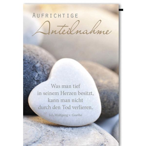Trauer Beileid Kondolenzkarte mit Umschlag Herz aus Stein Aufrichtige Anteilnahme Was man tief in seinem Herzen