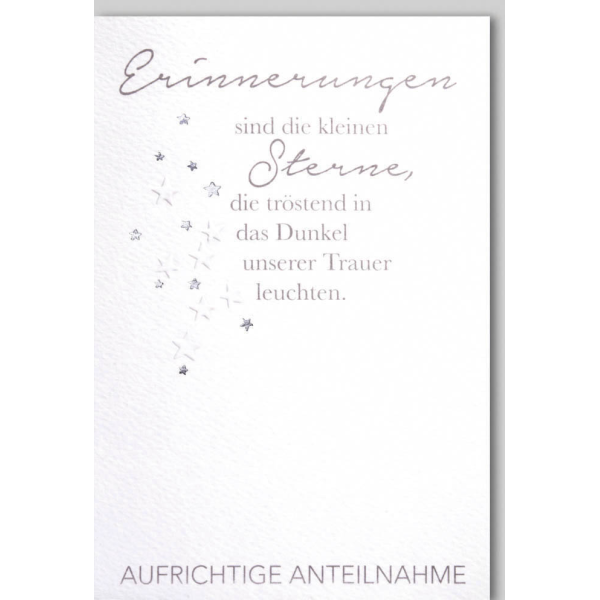 Trauer Beileid Kondolenzkarte mit Umschlag Aufrichtige Anteilnahme, Erinnerungen ...