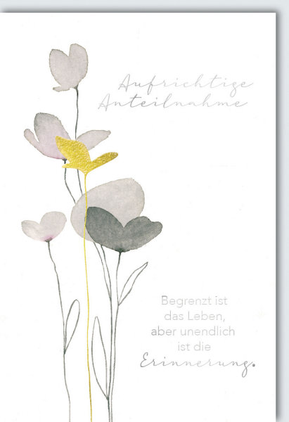 Trauer – Beileid – Kondolenzkarte mit Umschlag - Aquarell-Blumen