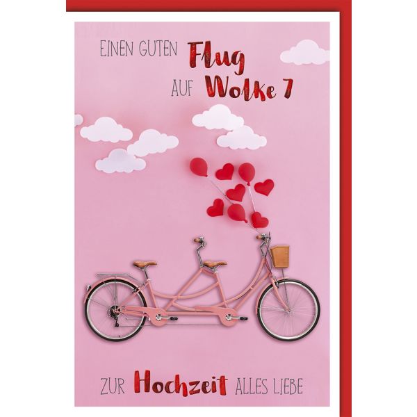 Hochzeitskarten Glückwunschkarte mit Briefumschlag Tandem, Wolke 7, Herzen