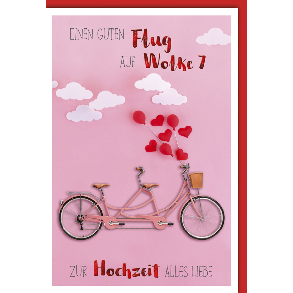 Hochzeitskarten Glückwunschkarte mit Briefumschlag Tandem, Wolke 7, Herzen