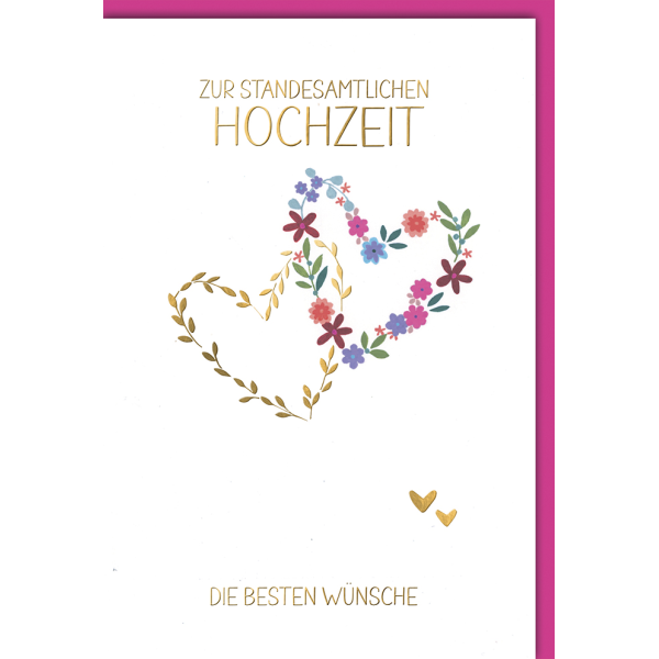 Hochzeitskarten Glückwunschkarte mit Umschlag Standesamtliche Hochzeitskarten Blumenherzen