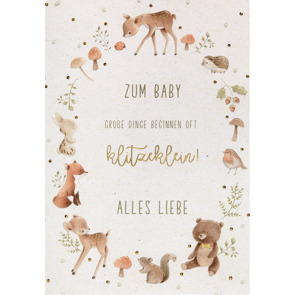 Geburt Baby unverpackt Glückwunschkarte mit Umschlag Zum Baby Tierkreis