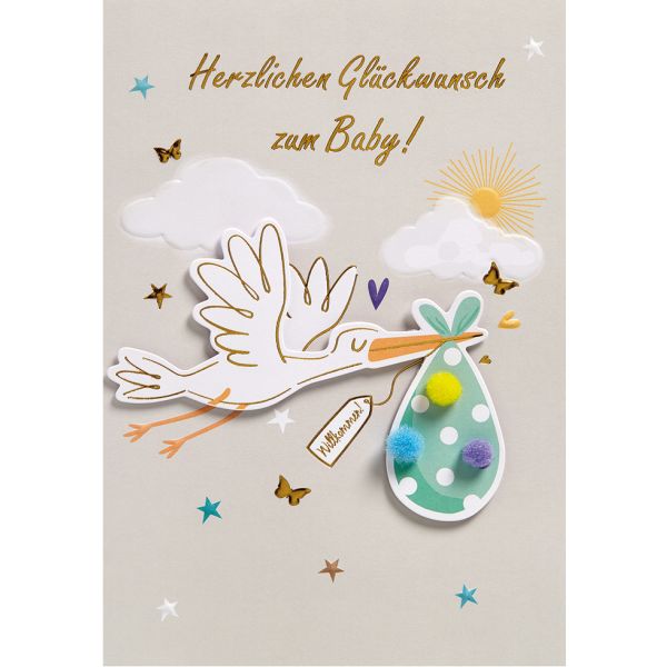 Geburt - Baby - Glückwunschkarte im Format 11,6 x 16,6 cm mit Umschlag - Herzlichen Glückwunsch zum Baby