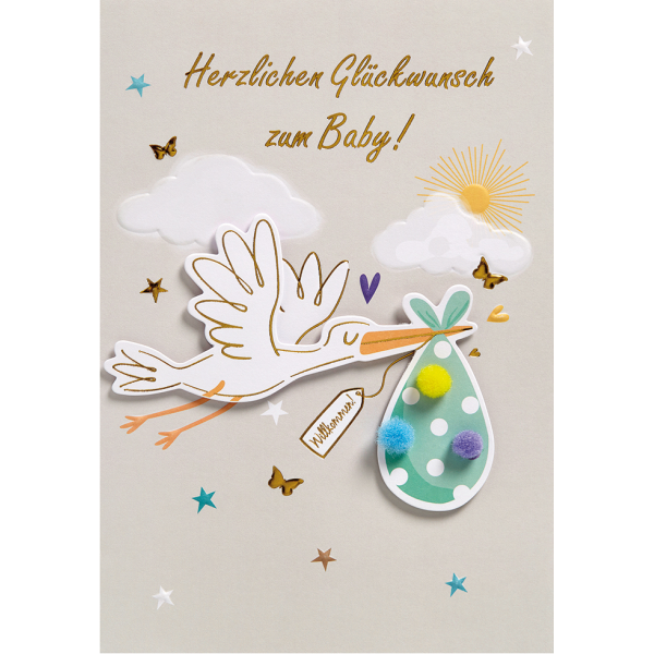 Geburt - Baby - Glückwunschkarte im Format 11,6 x 16,6 cm mit Umschlag - Herzlichen Glückwunsch zum Baby