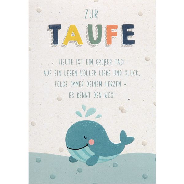 Taufe unverpackte Glückwunschkarte mit Umschlag Wal großer Tag kennt den Weg