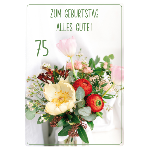 75. Geburtstag - unverpackt - Glückwunschkarte im Format 11,6 x 16,6 cm mit Umschlag - Zum Geburtstag alles Gute 75