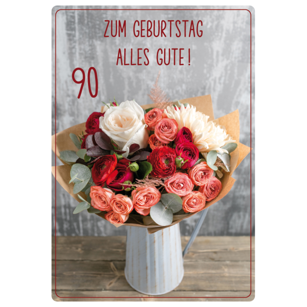 90. Geburtstag unverpackte Glückwunschkarte mit Umschlag Zum Geburtstag alles Gute 90
